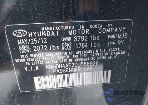 2013 Hyundai Elantra Limited from USA, damaged, VIN KMHDH4AE3DU556826